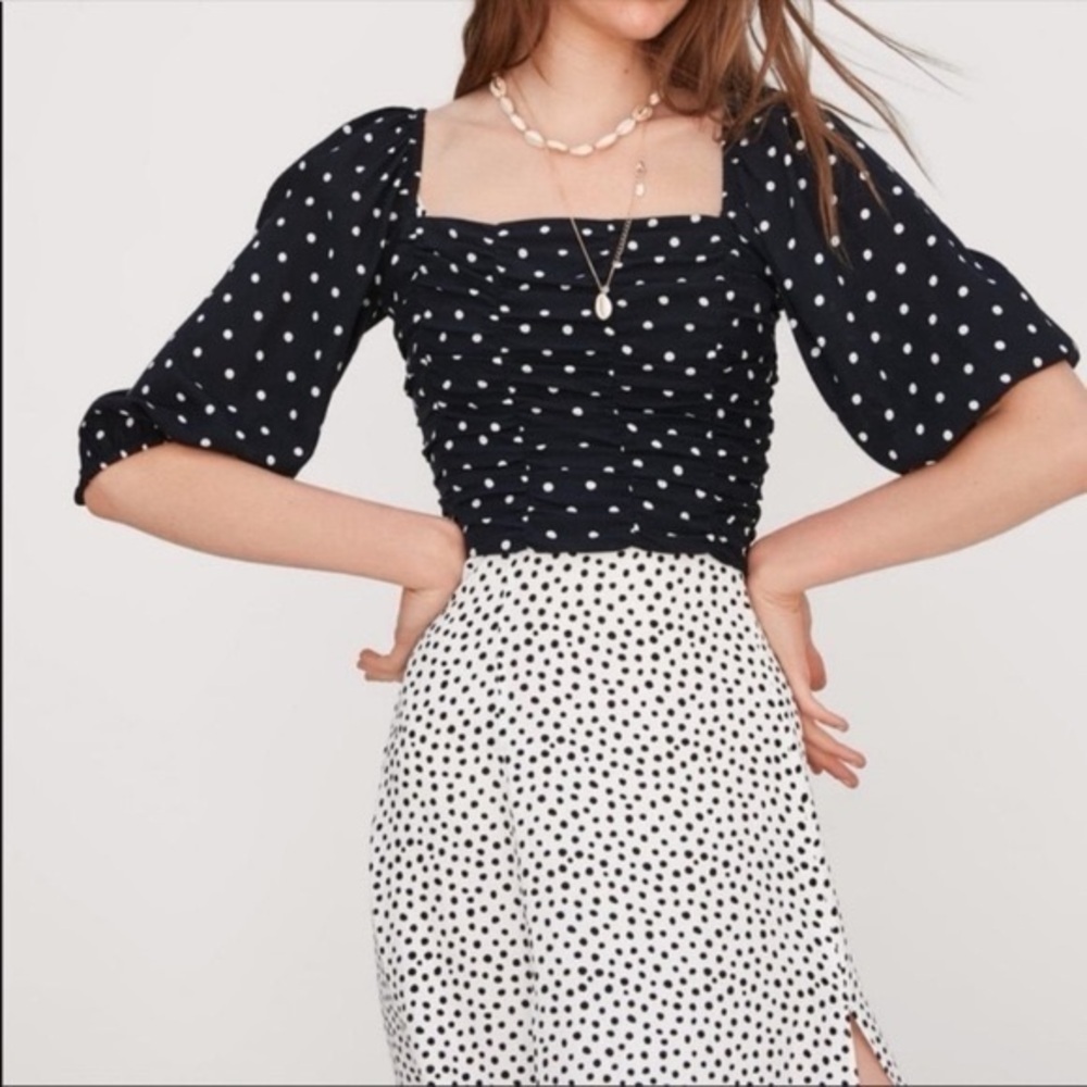 ZARA balloon sleeve black and white polka dot corset crop top size Small - Picture 10 of 14